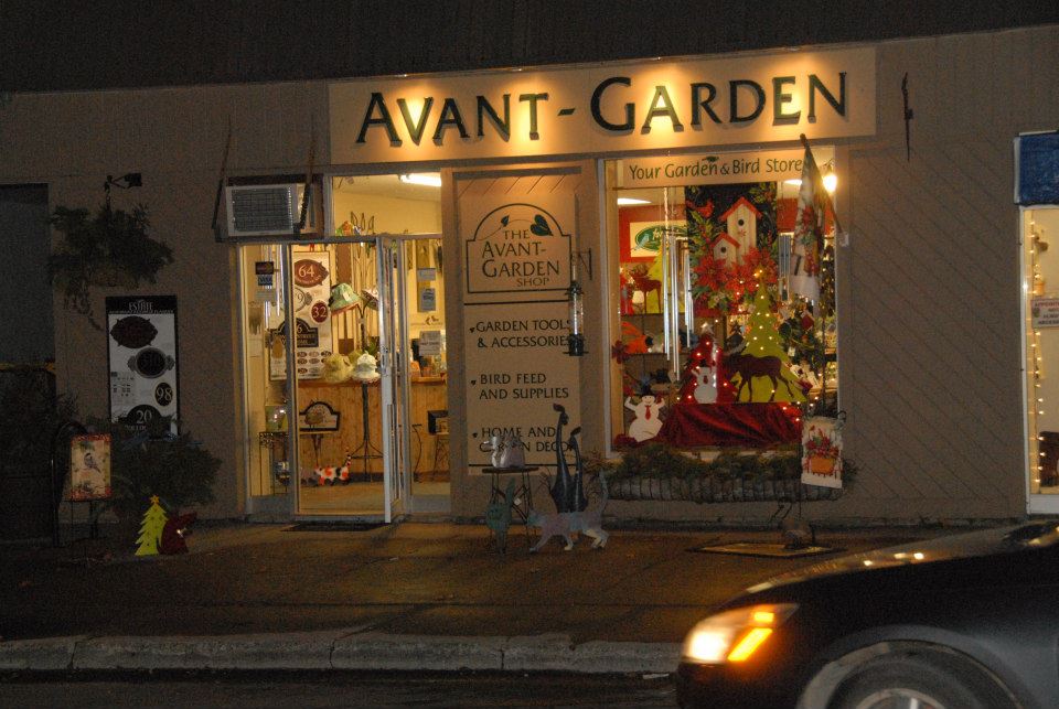 Avant Garden Shop storefront at night