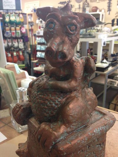 Happy Dragon on pedestal with copper patina - Image 3