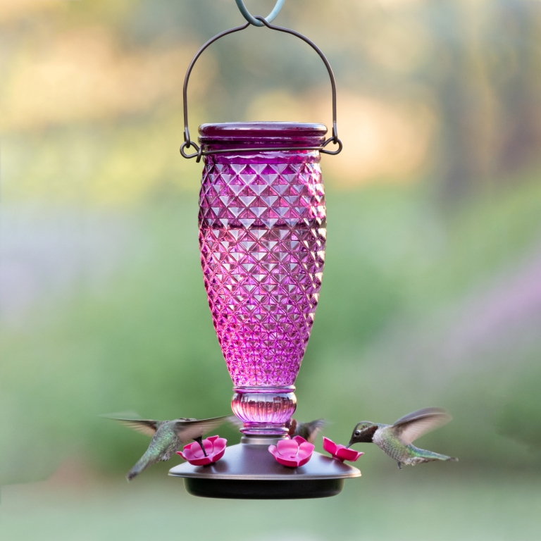 Glass hummingbird feeder - Purple Diamond