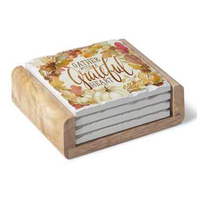 Absorbent stone coaster-Set of 4, Gather with a grateful heart