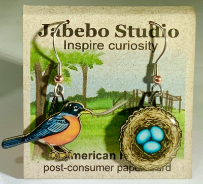 Jabebo Earrings - Robin with nest