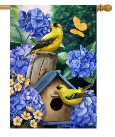 Standard Flag - Goldfinches & Hydrangea