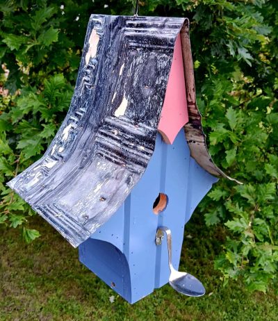 Rustic bird house-Blue swoop spoon