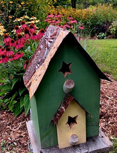Rustic bird house-Green with star (Double)