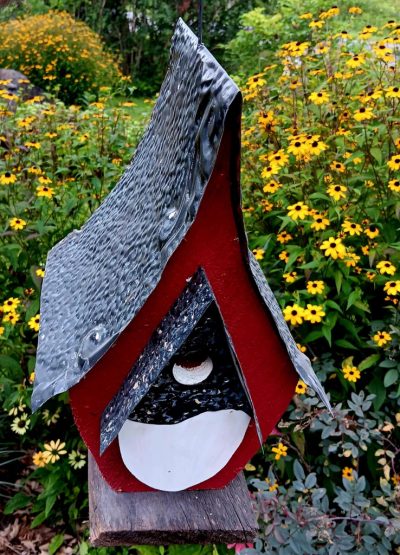 Rustic bird house-Red tall
