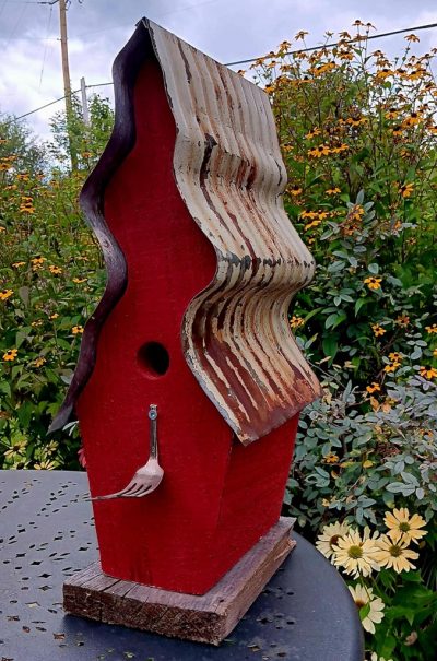 Rustic bird house-Red wavy roof