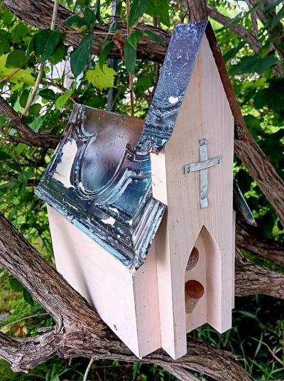 Rustic bird house-White church