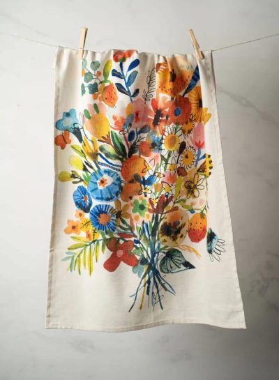 Carolyn Gavin Tea Towel - Blue & Orange Bouquet